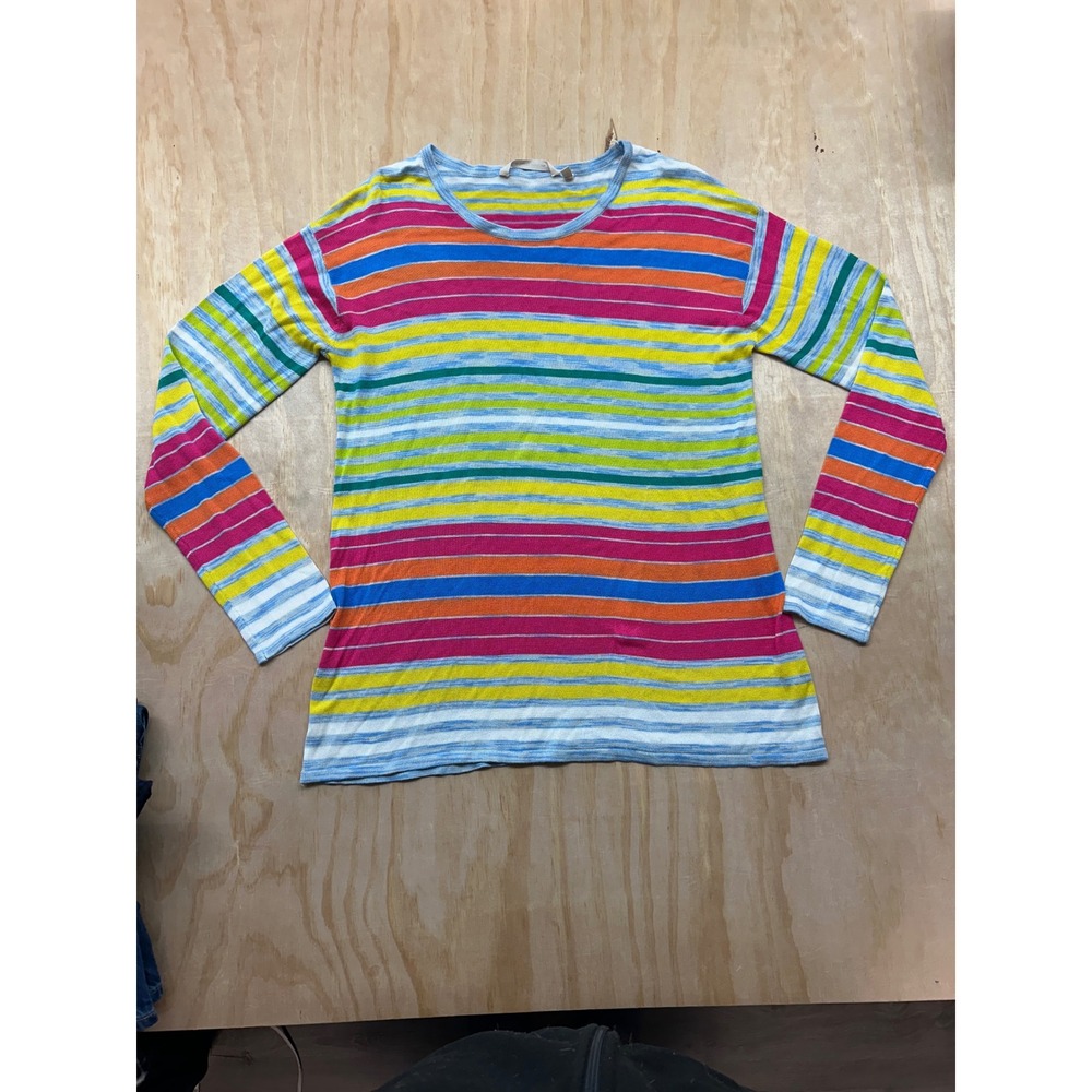 Soft Surroundings Womens M Rainbow Striped‎ Long Sleeve Viscose Knit Top 2EC78